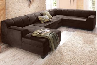 HOME AFFAIRE Wohnlandschaft »Falk klare Linien, zeitlos und komfortabel, U-Form« mit Federkern und wahlweise mit Bettfunktion