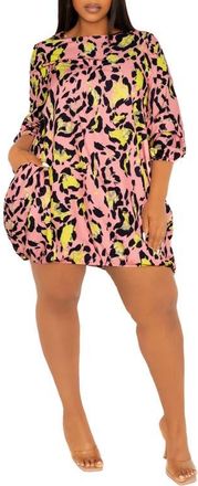 Buxom Couture Rainbow Leopard Print Bubble Hem Dress in Pink Multi at Nordstrom, Size 0X