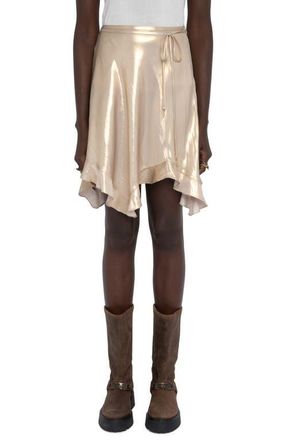 Zadig&Voltaire Jetos Asymmetric Metallic Satin Skirt in Gold at Nordstrom, Size 10 Us