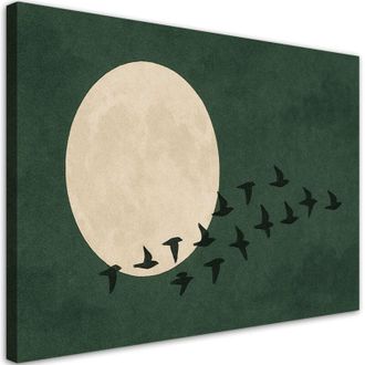 Artgeist Artgeist - Quadro su tela, Stormo di uccelli Minimalismo Beige Verde - 60x40
