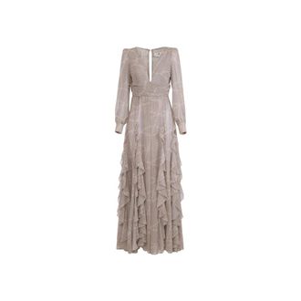 Elisabetta Franchi Gowns, female, Gray, Size: M Georgette Red Carpet Dress with Polka Dots and Ribbons