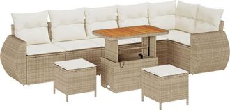 vidaXL Garden Sofa Set Height-Adjustable 9 pcs Beige Poly Rattan Vidaxl