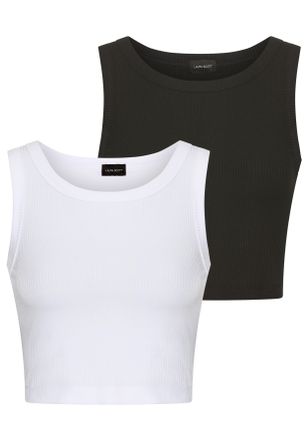 Laura Scott Crop-Top LAURA SCOTT, Damen, Gr. 40/42, schwarz-weiss (wei&szlig;, schwarz), Rippware, Obermaterial: 95% Viskose, 5% Elasthan, unifarben, Basic, figurbetont