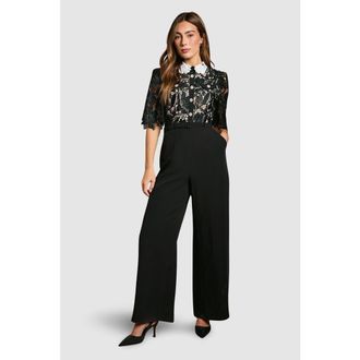 Coast Lace Shirt Short Sleeve Jumpsuit in Mono at Nordstrom, Size 12