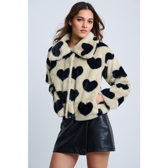 Lisa Todd Love Shag Faux Fur Heart Jacket in Cream Black at Nordstrom, Size X-Small