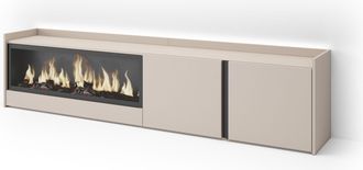 Skraut Home Skraut Home - Mueble Tv, Televisi&oacute;n, Muebles De Sal&oacute;n, Almacenaje, 212x35x50cm, Para Tv Hasta 80, Chimenea El&eacute;ctrica Xxl, Led, Estilo Moderno, Beige