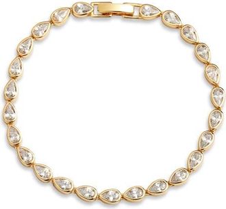 Nordstrom Pear Cubic Zirconia Bezel Tennis Bracelet in Clear- Gold at Nordstrom