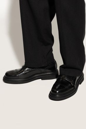 Dolce & Gabbana Leather Shoes With Decorative Perforation, Mens, Black