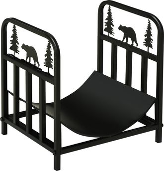 OUTSUNNY Firewood Log Rack Fireplace Log Holder w/ Handles Outdoor Indoor Black | TJ Hughes