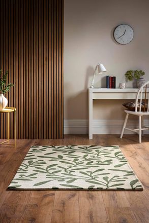 Origin Store Trailing Leaf Cream/Green in Cream | Size: 80 cm x 150 cm