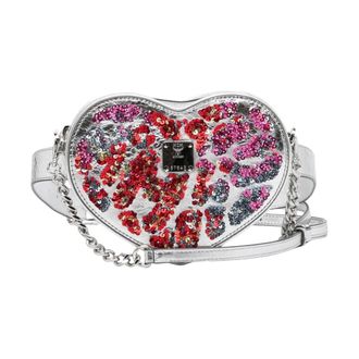 MCM Pre-owned Sequin Heart Crossbody Bag - Dames - Pre-owned - Grijs - Maat: ONE Size Leer