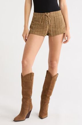 Princess Polly Ronnee Lace-Up Stripe Shorts in Brown Stripe at Nordstrom, Size 10