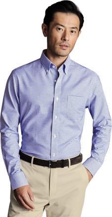 CHARLES TYRWHITT Mens Slim Fit Button-Down Collar Non-Iron Stretch Check Oxford Shirt
