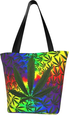 AOOEDM Rainbow Pot Leaves Reusable Grocery Bag Shopping Bag Casual Shoulder Bag Handbag for Men Women ECO Market Bag Beach Bag Travel Totes