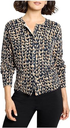Nic+Zoe Petite Stitch Print Snap It Up Cardigan Womens Sweater Neutral : PL, Cotton