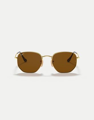 Ray-Ban Occhiali da sole esagonali irregolari oro arista con lenti polarizzate marroni
