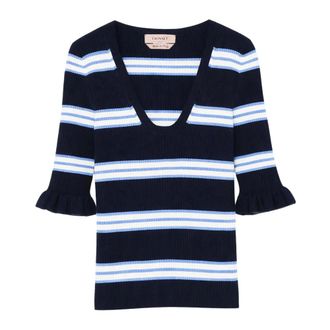 Twinset Striped Top - female - Twinset - Round-neck Knitwear - Blue - XL - Knitwear