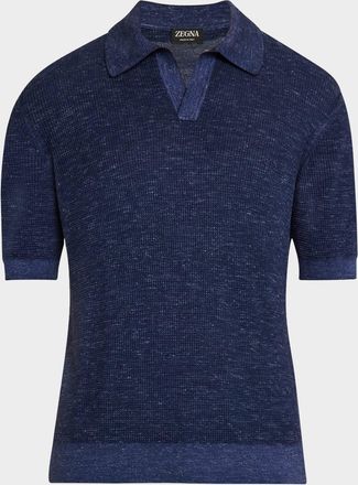 Ermenegildo Zegna Mens Waffle-Knit Short-Sleeve Polo Sweater