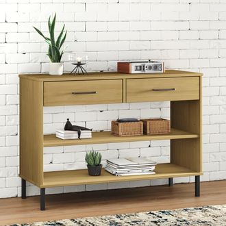 vidaXL Armario Consola Patas De Metal Madera Maciza Pino Marr&oacute;n Oslo Vidaxl