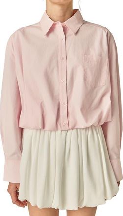 English Factory Long Sleeve Bubble Hem Cotton & Lyocell Button-Up Shirt in Pink at Nordstrom, Size X-Small