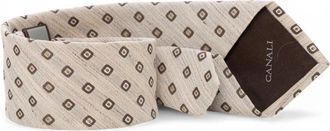 Canali Tile Micro Print Tie - Heren - Stropdassen - Beige - ONE Size - Linnen - Accessoires