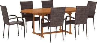 vidaXL vidaXL 7 Piece Garden Dining Set Poly Rattan Brown