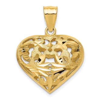 Diamond2Deal 14k Yellow Gold Polished Diamond-cut Fancy 3-D Heart Charm Pendant