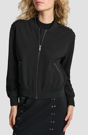 DKNY Grommet Trim Scuba Crepe Bomber Jacket in Black at Nordstrom, Size X-Small