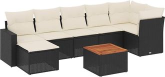 vidaXL Set De Sof&aacute;s De Jard&iacute;n 8 Piezas Y Cojines Rat&aacute;n Sint&eacute;tico Negro Vidaxl