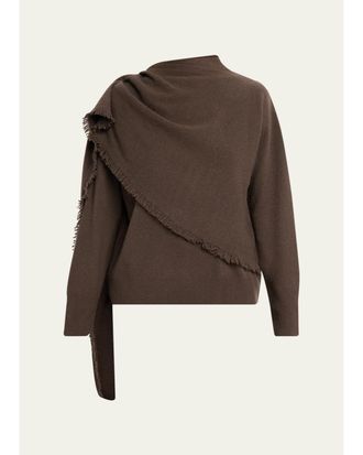 Vince Draped-Shawl Fringed Wool-Cashmere Sweater