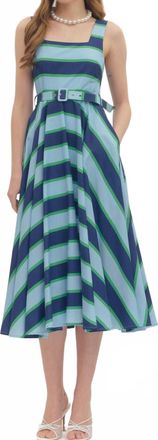 Entro Preppy Stripe Midi Dress In Green And Blue