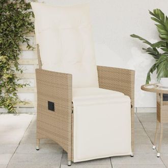 vidaXL Silla De Jard&iacute;n Reclinable Con Cojines Rat&aacute;n Sint&eacute;tico Beige Vidaxl