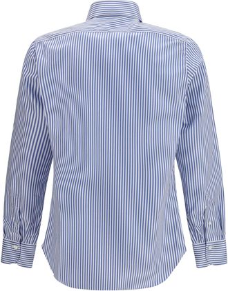 Finamore Mens Shirt Striped Light Blue Cotton