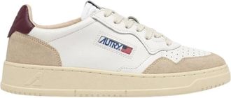 Autry White Leather Trainers with Burgundy Heel