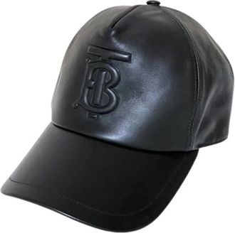 Burberry Pre-owned TB Logo Embossed Leather Cap - Dames - Vintage Accessoires - Zwart - ONE Size - Leer - Vintage