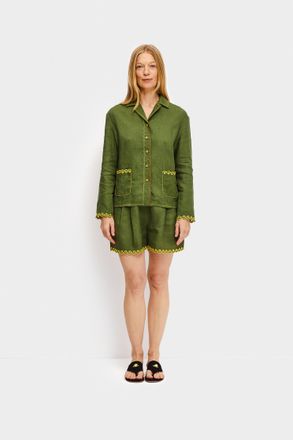 Sleeper Petra Embroidered Linen Shorts in Green