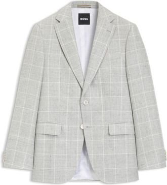 BOSS Checked slim-fit jacket in linen and virgin wool