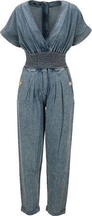 Balmain Blue V-Neck Denim Jumpsuit Size S