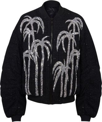 Balmain palm tree-print tweed bomber jacket - men - Acrylic/Polyamide/Cotton/Polyester/Metallized Polyester/Other fibres - 52 - Black