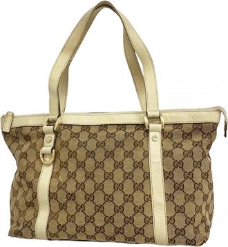 Gucci Beige Brown Canvas Tote Bag (Pre-Owned)