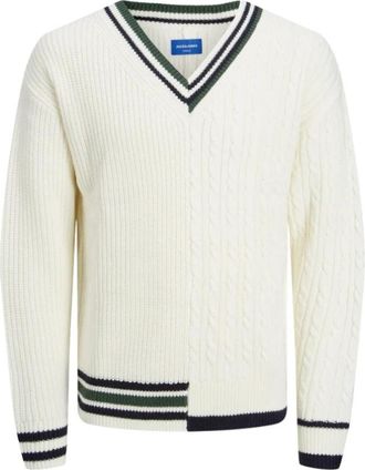 Jack & Jones V-hals gebreide trui - Heren - V-hals truien - Wit - M - Truien & Vesten