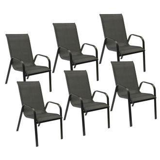 Happy Garden Pack De 6 Sillas Marbella En Textileno Gris Aluminio Gris Antracita