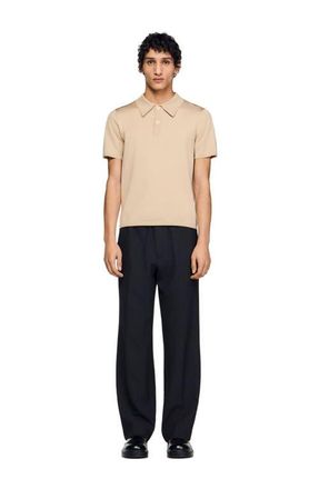 Sandro Short-sleeve knitted polo shirt in Oats at Nordstrom, Size X-Small