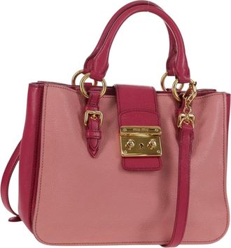 Miu Miu Madras Convertible Lock Tote Leather Pink Leather Handbag (Pre-Owned)
