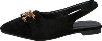 Generic Womens Closed Pointed Toe Slingback Flat Shoes with Metal Chain Decor Comfort Slip On Lightweight Casual Dress Shoes (Black,7.5)