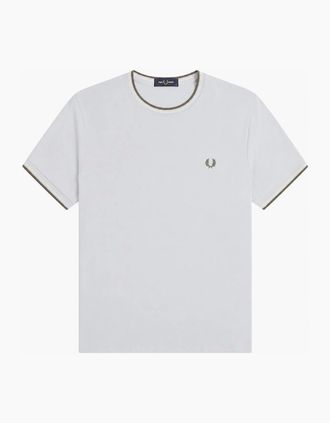 Fred Perry Mens Fred Perry Twin Tipped T-Shirt Dusky Blue/Ecru/Laurel Wreath Green - White - Size: 40