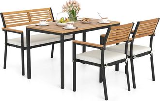 Costway 4-Piece Patio Dining Set Outdoor Wood Metal Furniture-White
