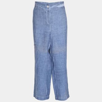 Marina Rinaldi Voyage By Marina Rinaldi Blue Linen Trousers