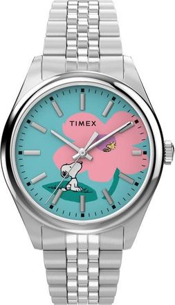 Timex Peanuts x Timex Legacy Snoopy with Flower Dial 36mm Stainless Steel Bracelet Watch in Silver-Tone at Nordstrom
