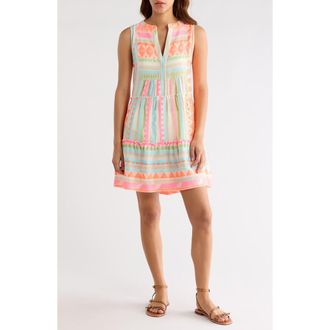 Elan Babydoll Cover-Up Minidress in Neon Aztec at Nordstrom, Size X-Large